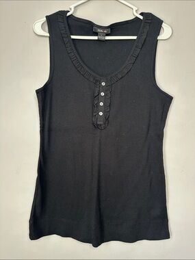 Style & Co. Black Ruffle-Trim Sleeveless Cotton Tank Top